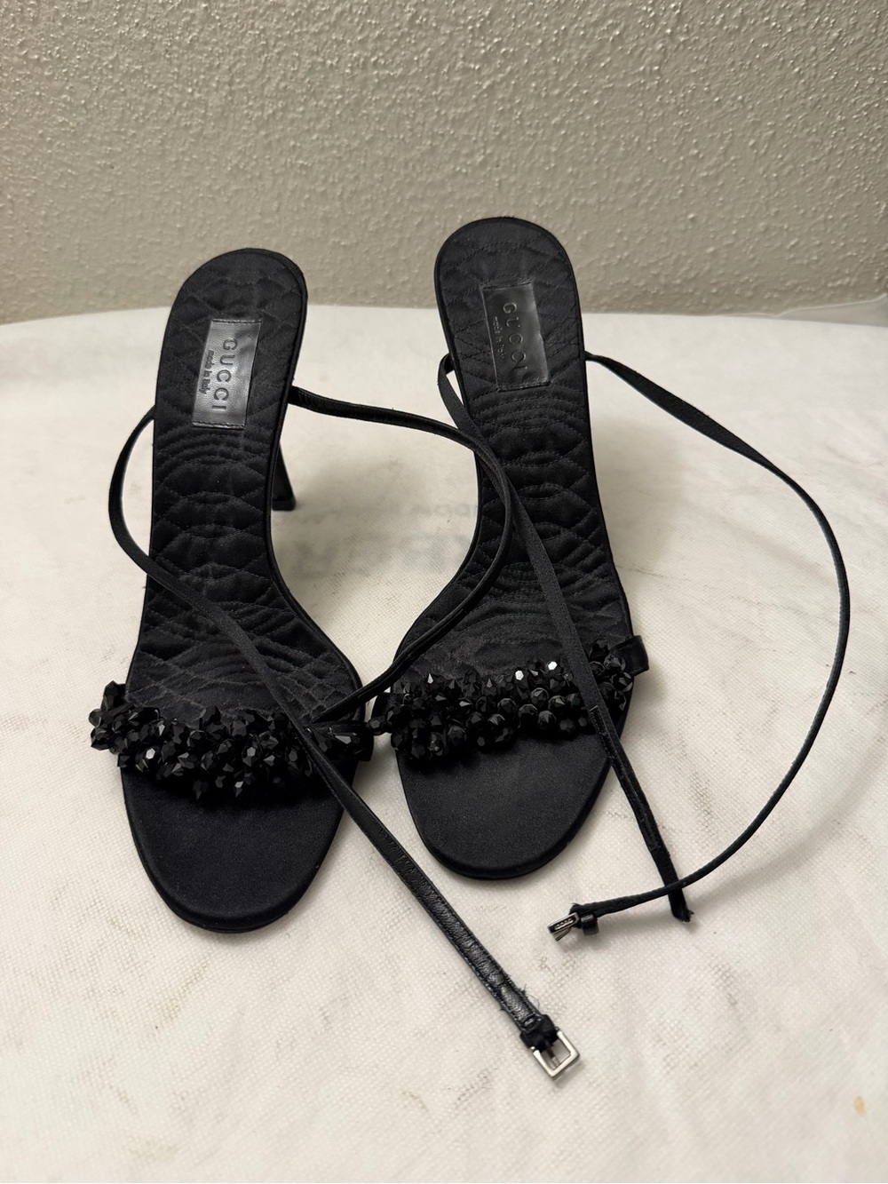 Gucci Black Beaded Strappy Heeled Sandals, pre-owned, SZ 9